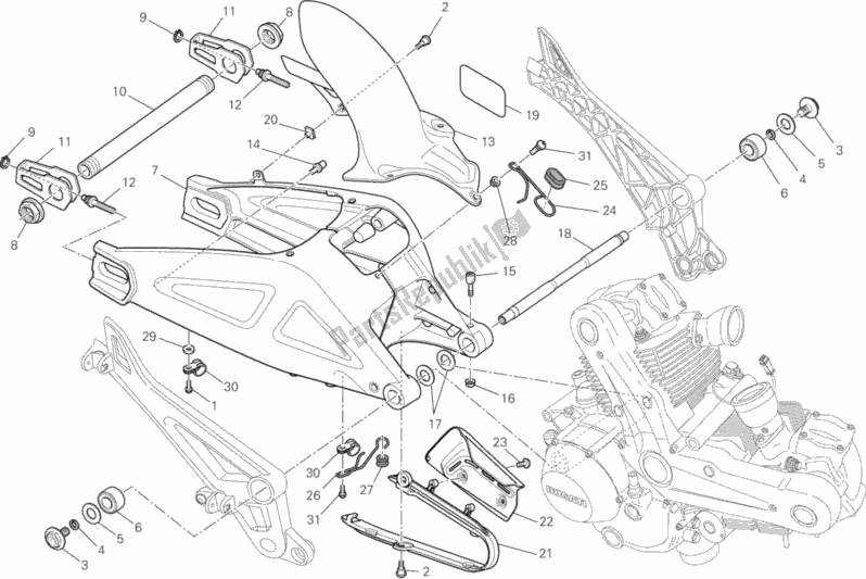 Todas as partes de Braço Oscilante do Ducati Monster 659 ABS Australia 2013